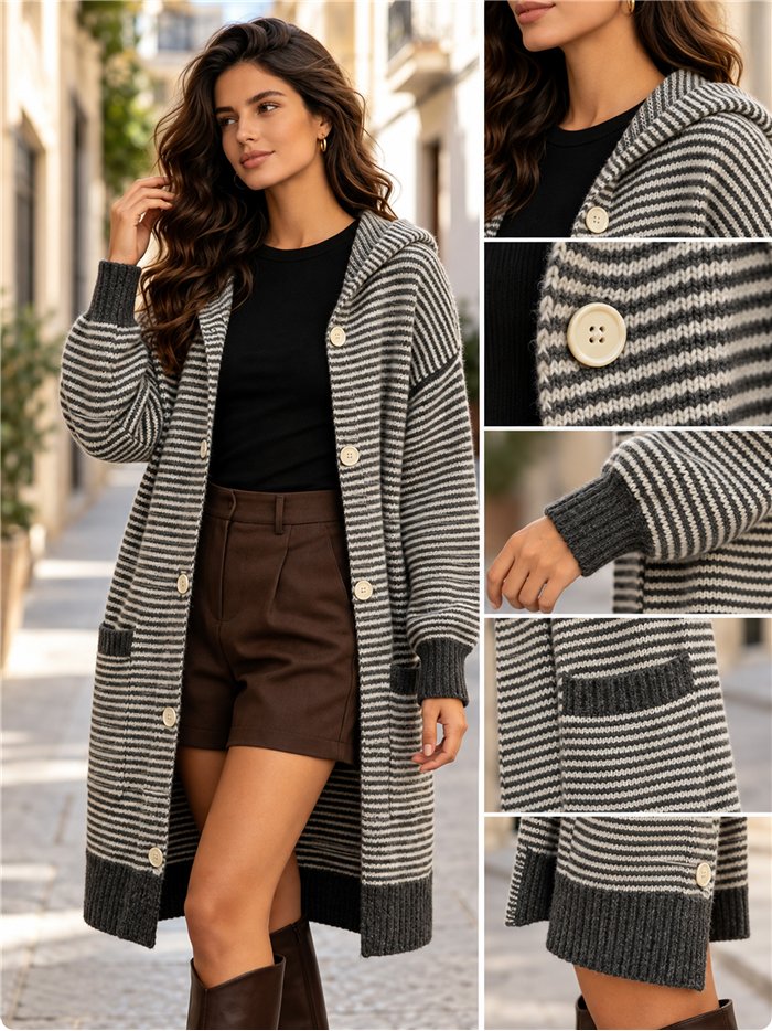 Chaqueta larga de punto rayas