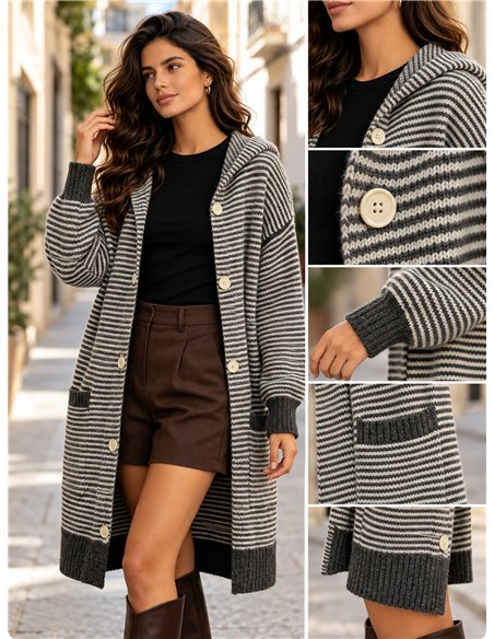 Chaqueta larga de punto rayas