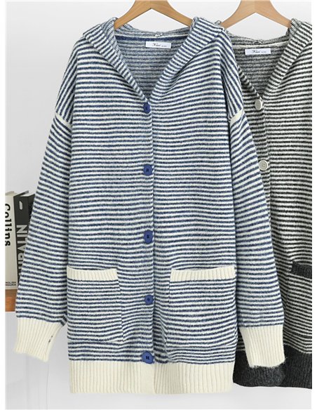 Chaqueta larga de punto rayas