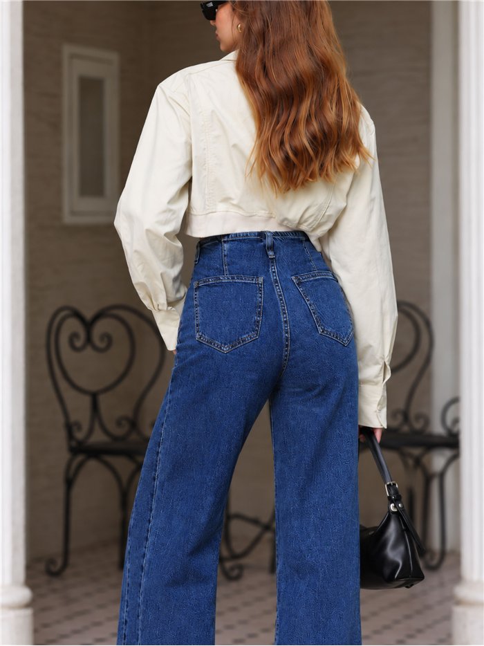 Cross waist wide leg jeans