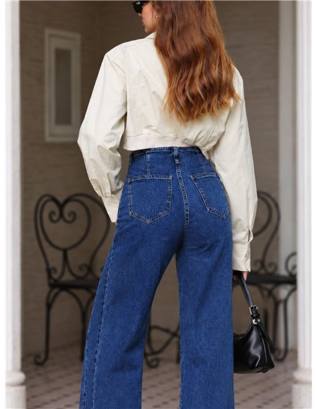 Cross waist wide leg jeans