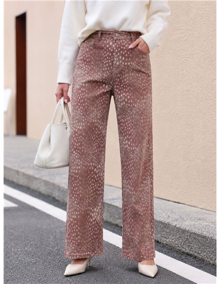 calça jeans de perna larga com estampa animal