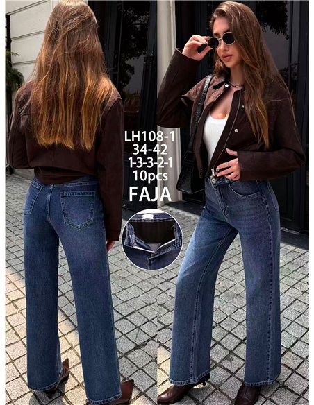 Jeans wide leg con faja