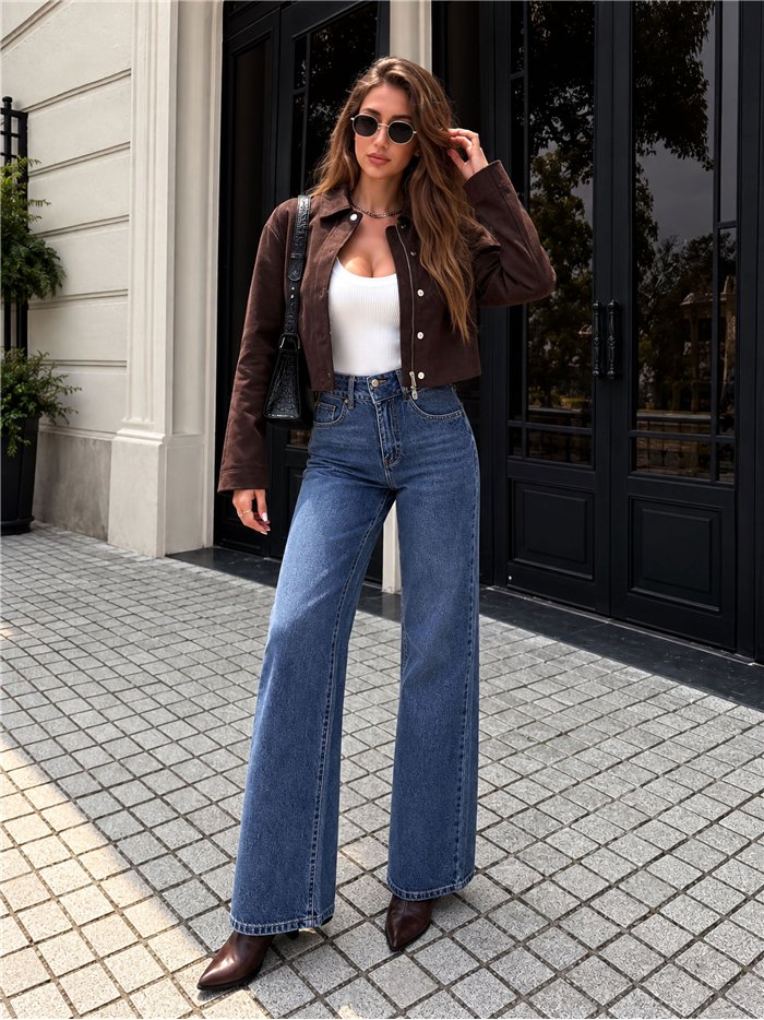 Jeans wide leg con faja