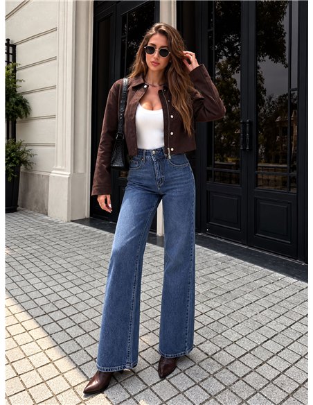 Jeans wide leg con faja