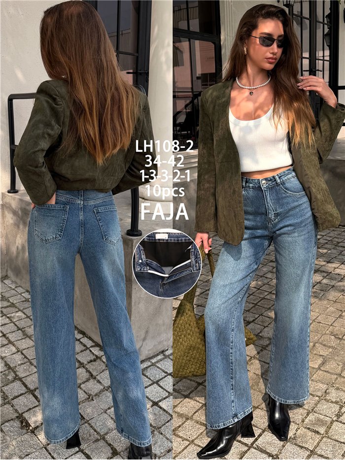 Jean vintage à jambes larges avec ceinture