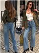 Calça jeans vintage de perna larga com faixa