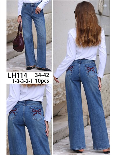 Weit geschnittene Jeans mit gestickten Schleifen 2