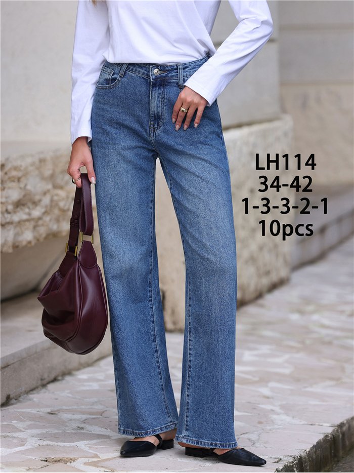 Jeans wide leg con lazos bordados