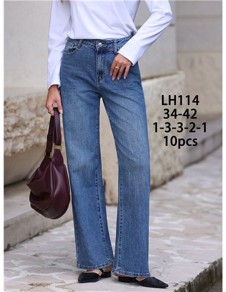 Jeans wide leg con lazos bordados