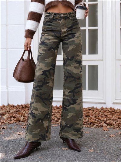 Camouflage-Jeans mit weitem Bein