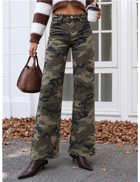 Camouflage-Jeans mit weitem Bein
