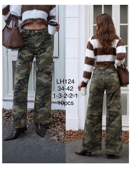 Camouflage-Jeans mit weitem Bein