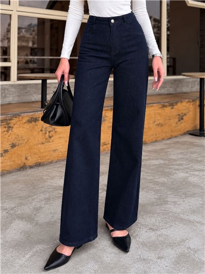 Jeans wide leg azul oscuro con faja
