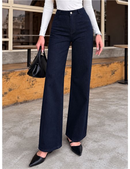 Jeans wide leg azul oscuro con faja