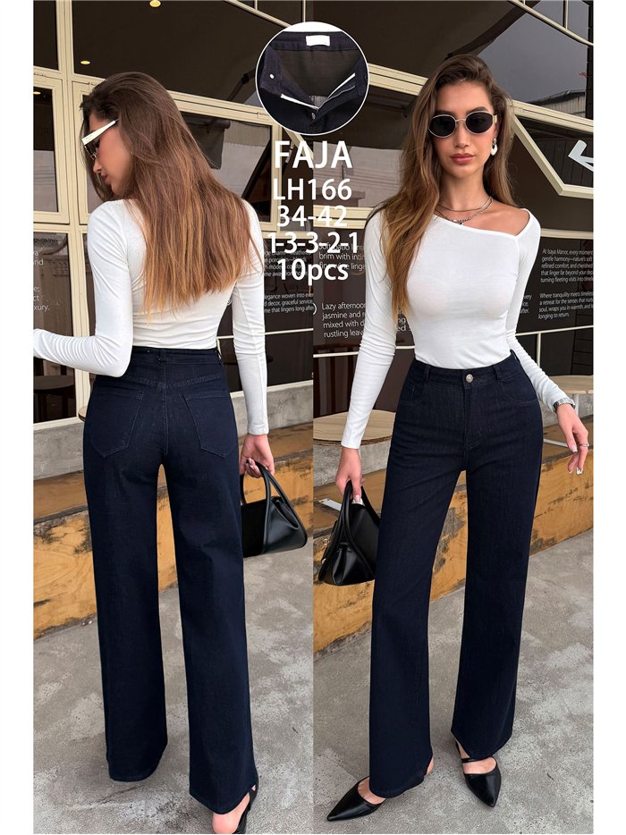 Jeans wide leg azul oscuro con faja