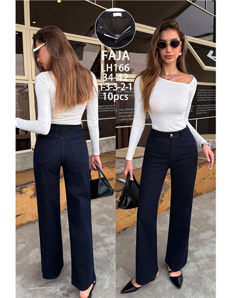 Jeans wide leg azul oscuro con faja
