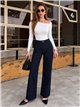 Jeans wide leg azul oscuro con faja