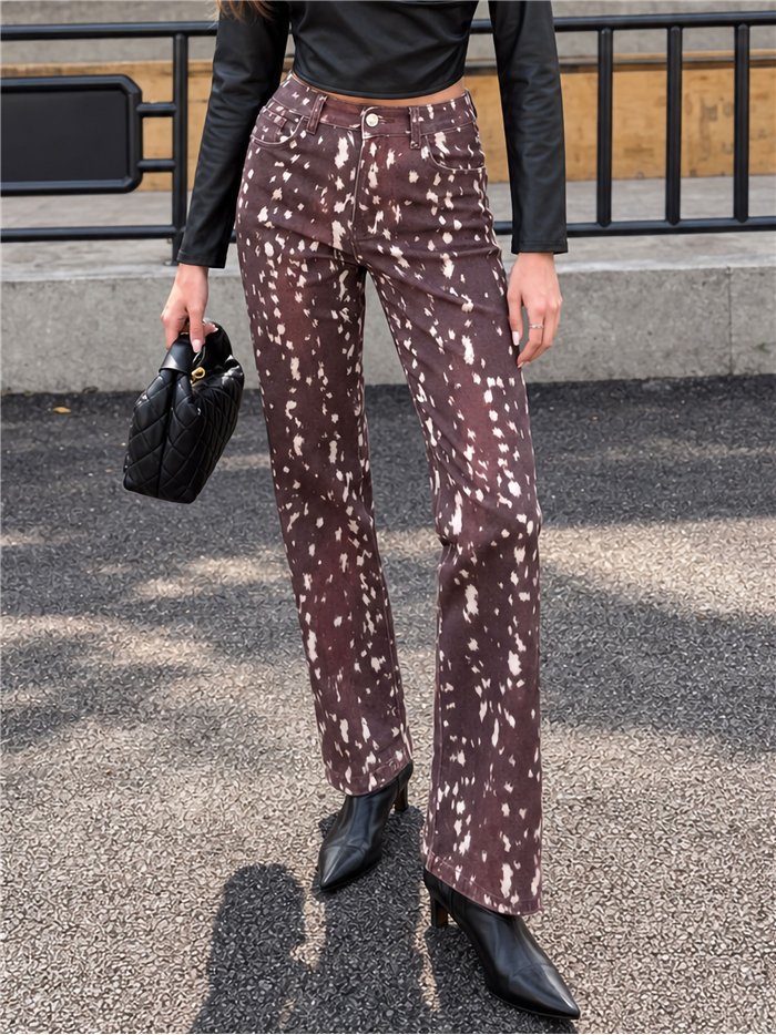 Jeans wide leg estampado animal
