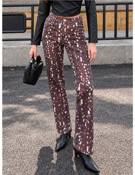Jeans wide leg estampado animal