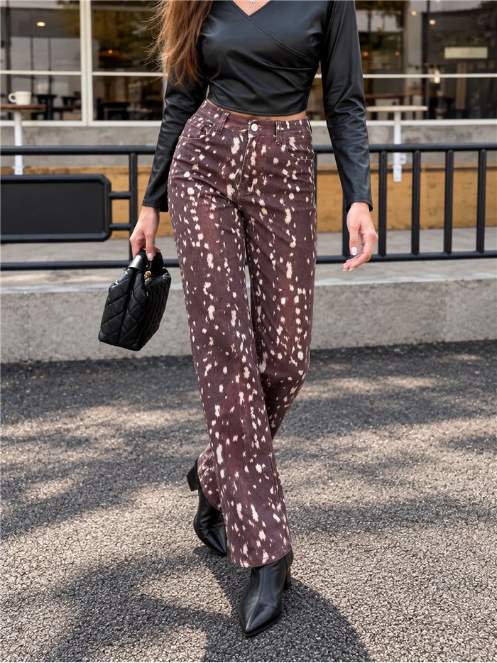 Jeans wide leg estampado animal