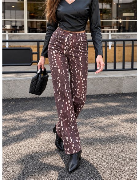 Jeans wide leg estampado animal