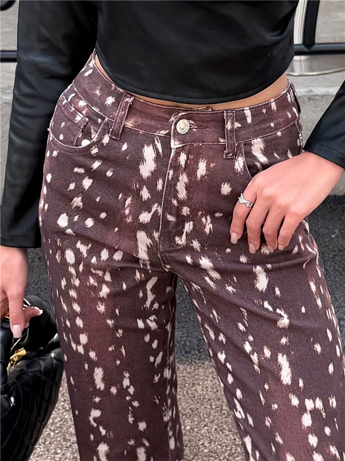 Jeans wide leg estampado animal