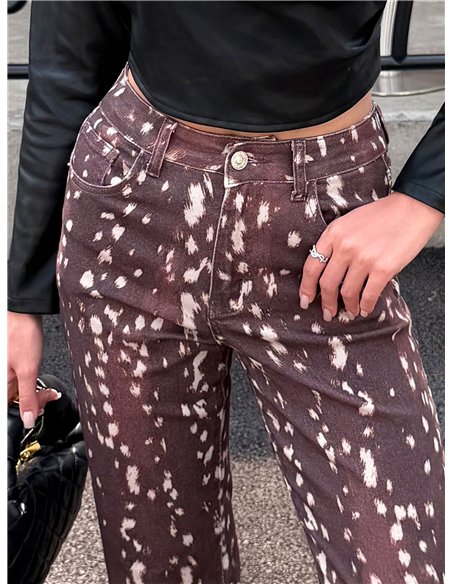 Jeans wide leg estampado animal