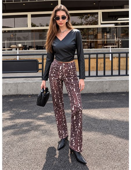 Jeans wide leg estampado animal