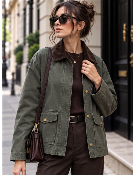 Chaqueta corta encerada cuello pana