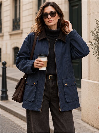 Parka encerada cuello pana