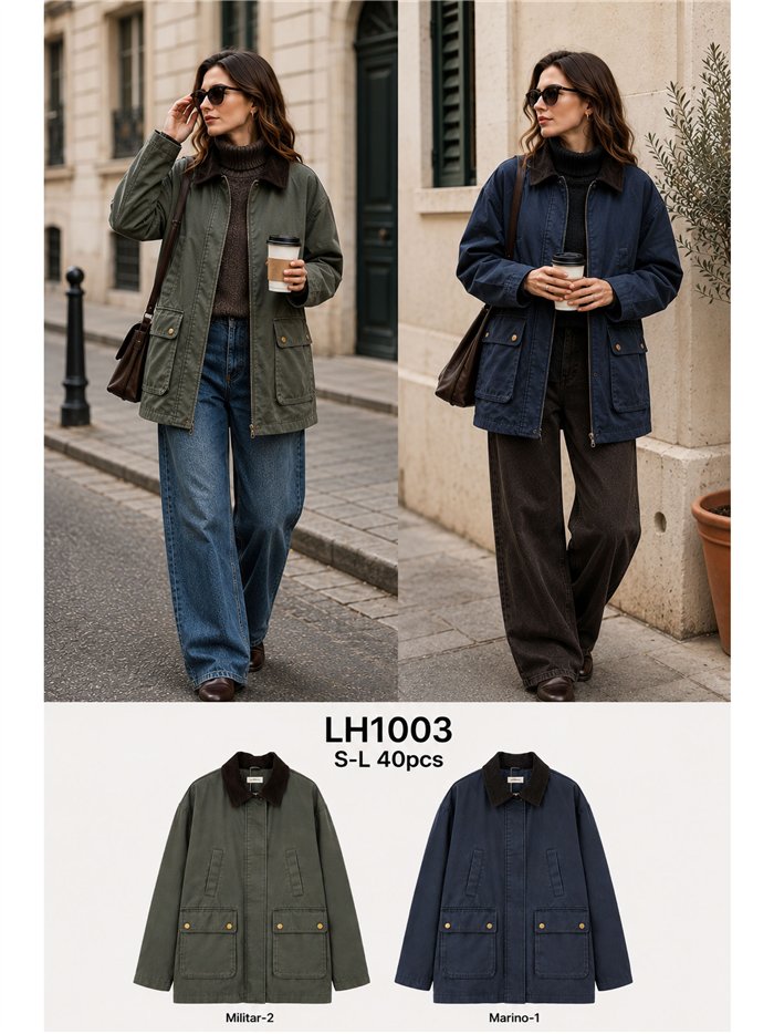 Parka encerada com gola de veludo cotelê