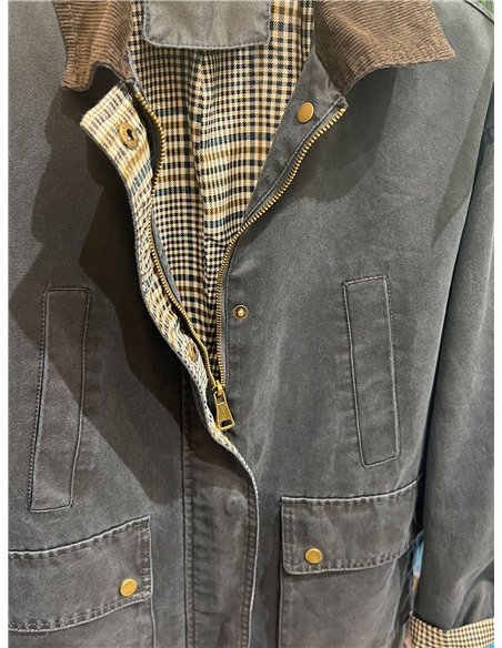 Parka encerada com gola de veludo cotelê