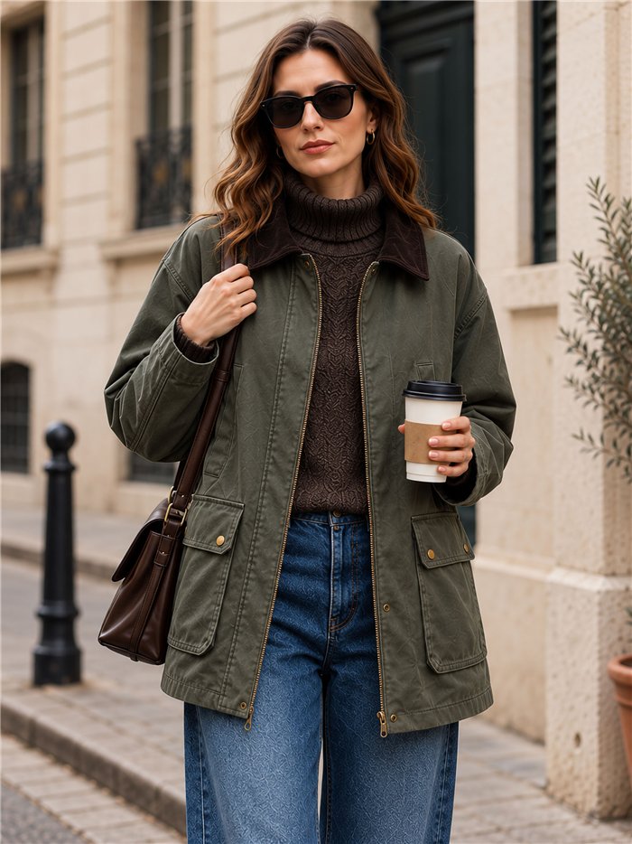Parka encerada cuello pana