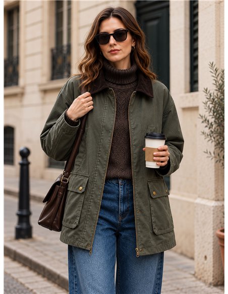 Parka encerada cuello pana