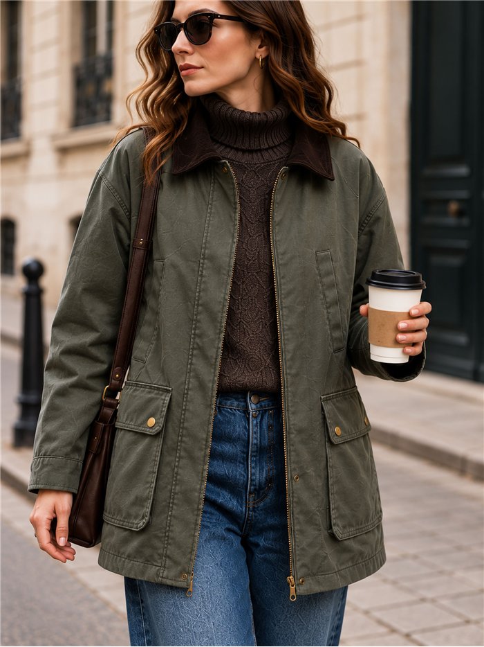 Parka encerada cuello pana