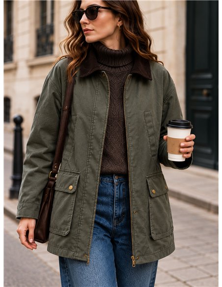 Parka encerada cuello pana