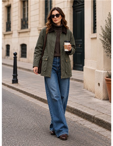 Parka encerada cuello pana