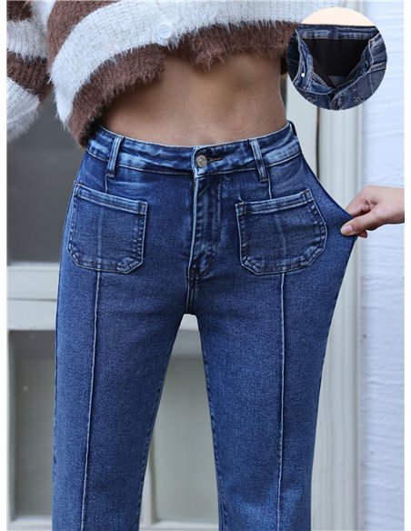 Jeans wide leg con faja y bolsillos