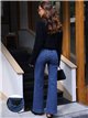 Jeans wide leg azul con faja y bolsillos