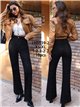 Jeans wide leg negro con faja y bolsillos