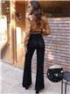 Jeans wide leg negro con faja y bolsillos