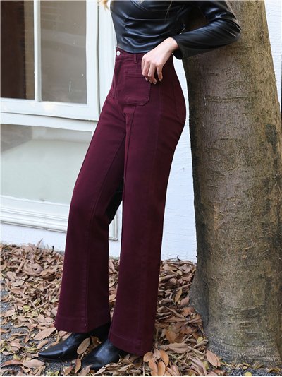 Jeans wide leg vino con faja y bolsillos