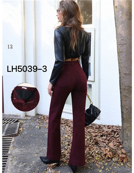 Jeans wide leg vino con faja y bolsillos