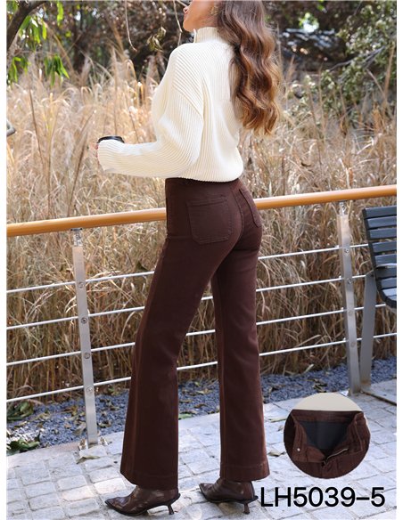Jeans wide leg chocolate con faja y bolsillos