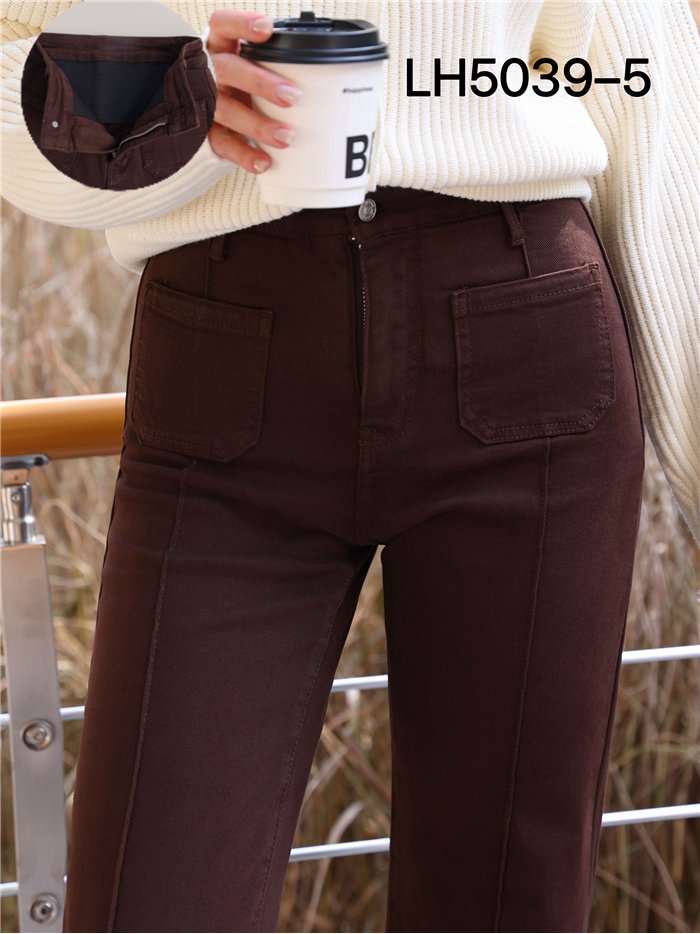 Jeans wide leg chocolate con faja y bolsillos