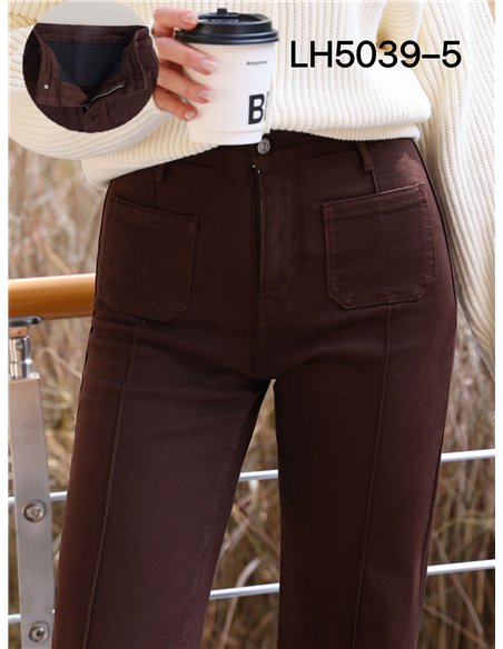 Jeans wide leg chocolate con faja y bolsillos