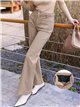Jeans wide leg beige con faja y bolsillos
