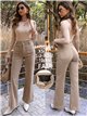 Jeans wide leg beige con faja y bolsillos