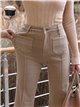 Jeans wide leg beige con faja y bolsillos
